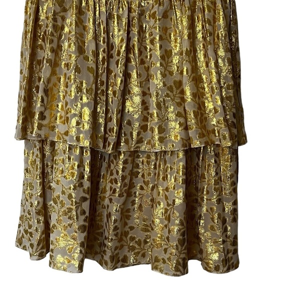 PALOMA BLUE Eden Layered Tiered Ruffled Metallic Fil Coupé Silk blend Skirt Gold - Picture 5 of 15